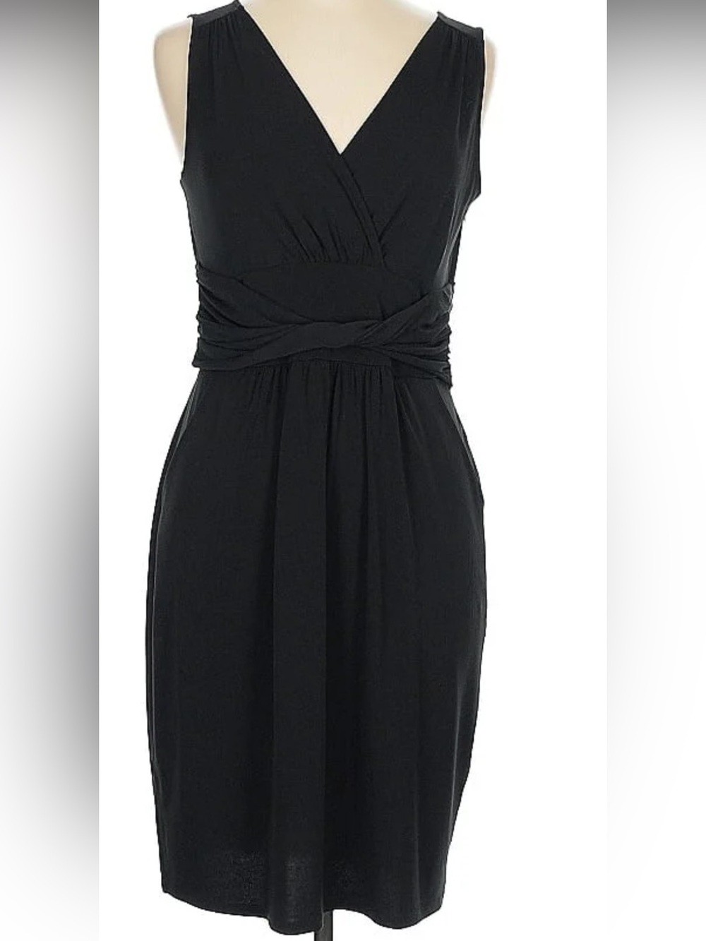 LOFT Black Sleeveless Wrap Midi Dress with Twisted Waist